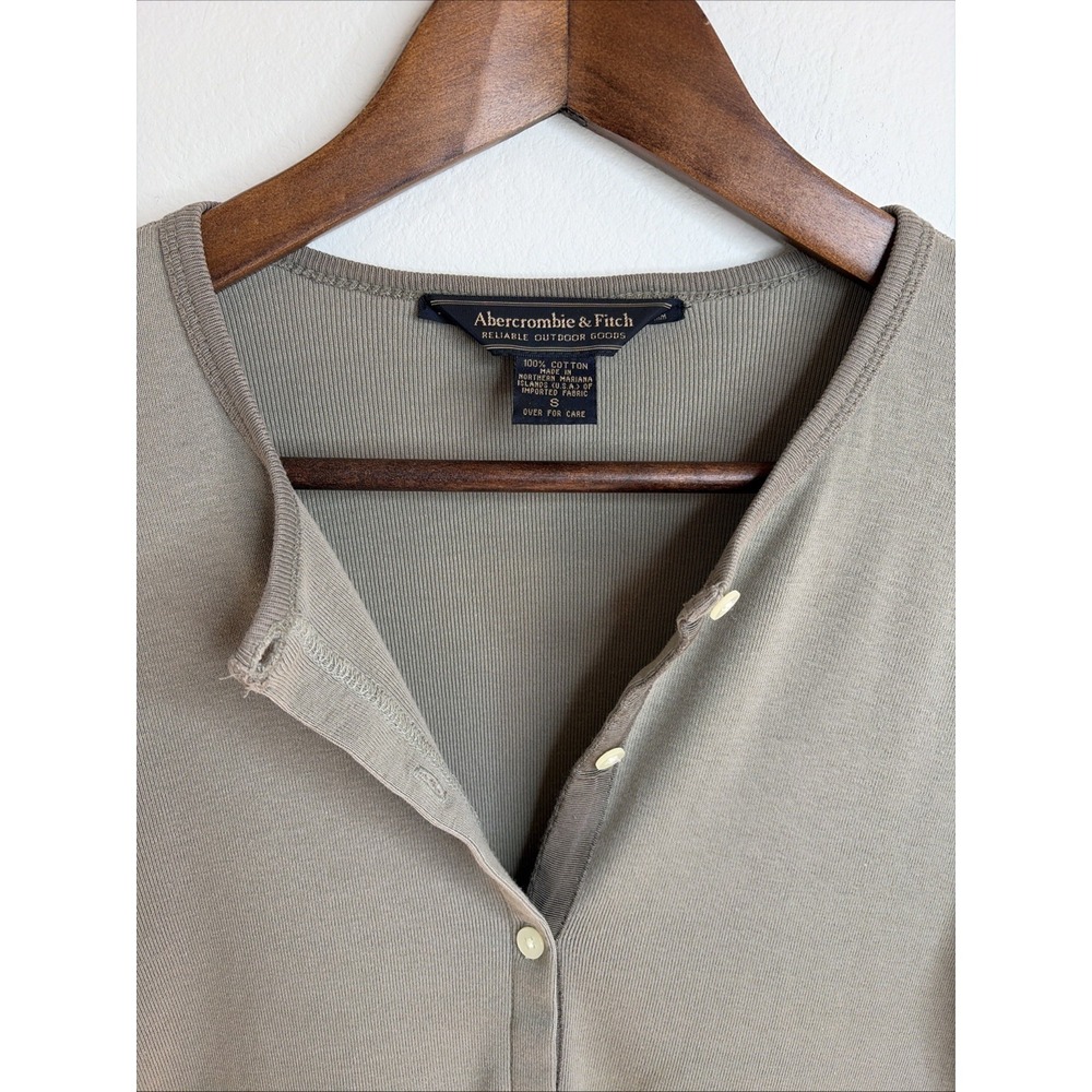 Abercrombie & Fitch Ribbed Button Cardigan Women's S Taupe Fitted Y2k Minimalist - Picture 2 of 11